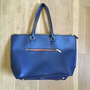 J Crew Leather Navy Blue Large Shoulder Bag